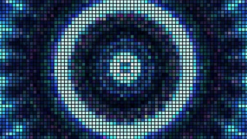 Blaues Quadrat mit LED im Kreis, Kaleidoskop-Hintergrund