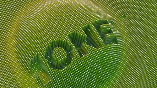 Animated Cubes Reveal Text on Geometric Landscape