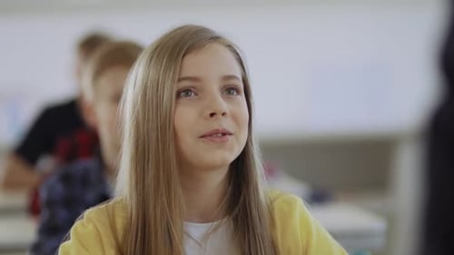 Child Student Talking in School Classroom
