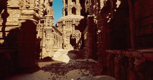 Detailed Ancient Temple Ruins Fly Through Animation