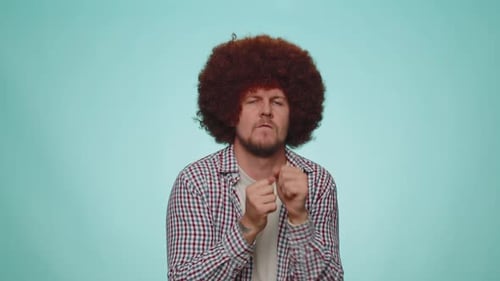 Funny Man Listening Music Smiling Dancing to Disco Partyrhythmically Moving Hands Having Fun
