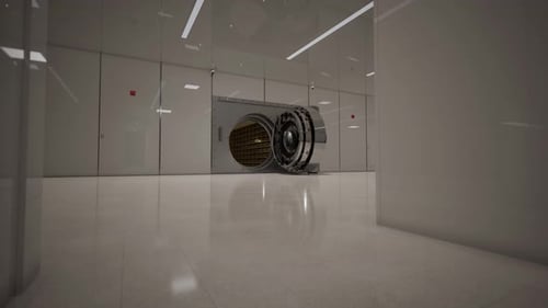 Bank Vault Door Open with Rows of Gold Bars Inside
