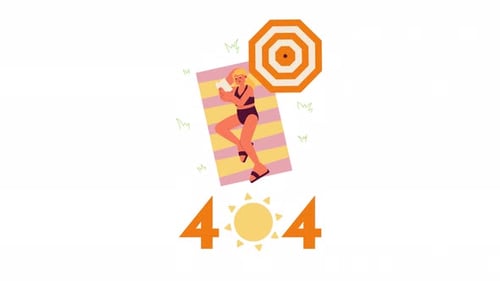 Animación de error 404 leyendo un libro en la playa