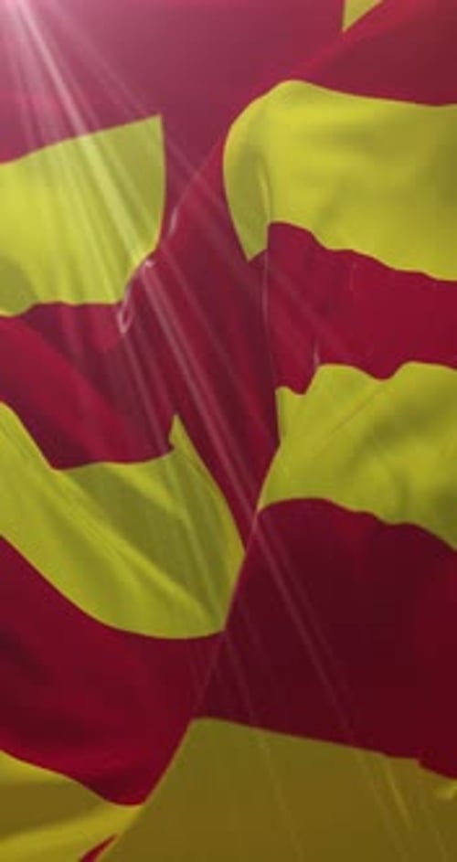 Catalan Flag Waving with Bright Sun Flare and Realistic Fabric Motion