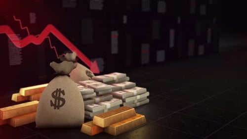 Corporate Finance Money Bag Gold Bars Falling Stock Market