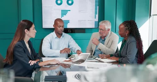 Business, people and meeting with document in office for audit, finance report and review budget