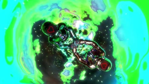 Des astronautes amoureux franchissent le tunnel du temps vert infini