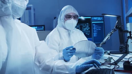 Group of Professional Engineer is Developing a Modern Microprocessor in a Futuristic Laboratory