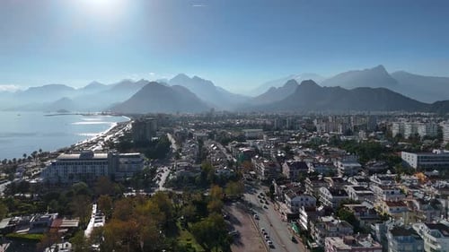 Aerial View of Antalya with the Taurus Mountains in the Background