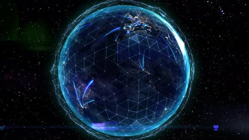 Digital network over the Earth. Global wireless connection to the Internet using a mesh of satellite