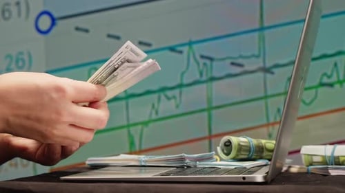 Closeup of Financial Cash Flow Data on PC Screen Counting Invoices Closeup Mortgage Chart Footage of