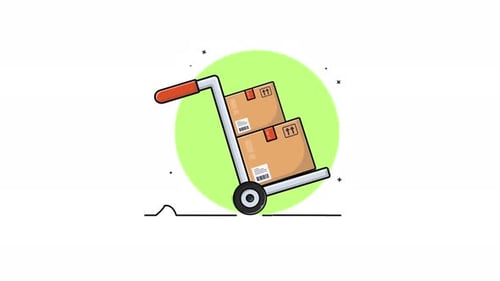 Flat Design Animated Hand Truck Delivering Moving Boxes