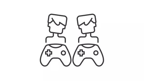 Animated Line Icon of Two People Playing Video Games