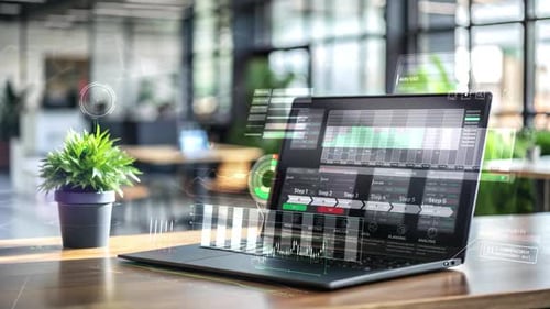 Laptop Showing Business Analytics and Data Analysis in Modern Office