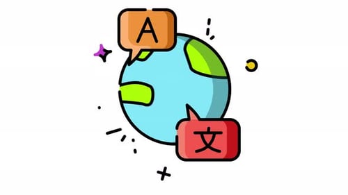 Animated Globe with International Language Translation Icon