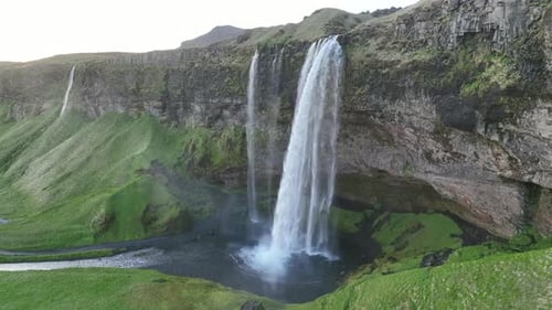 Aerial view of Seljalandsfoss waterfall, Iceland.