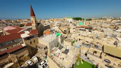 Aerial video over the old city of Acre in northern Israel