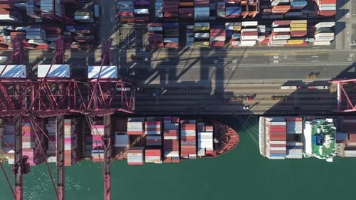 Port with Cargo Ship and Containers Import and Export