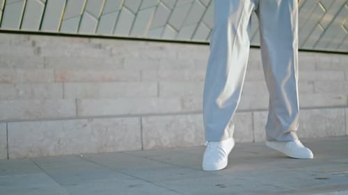 Contemporary Dancer Moving Legs at Street Closeup