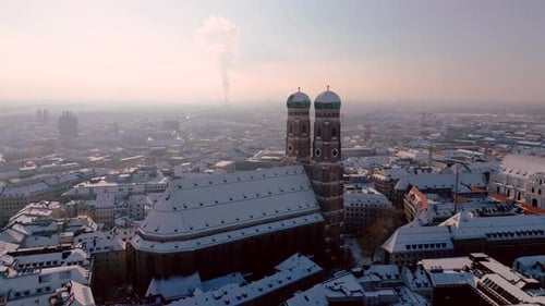 Winter Cityscape with the Landmark Frauenkirche in Old Town Munich Germany