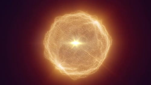 Sphère numérique jaune-orange rougeoyante rayonnant de chaleur et d'intensité, symbolisant le futurisme