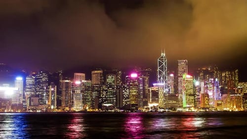 timelapse Hong Kong cityscape skyline with lighting