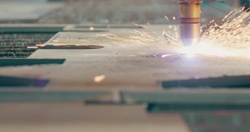 Plasma Laser Cutting Metal Sheet with Sparks Welding