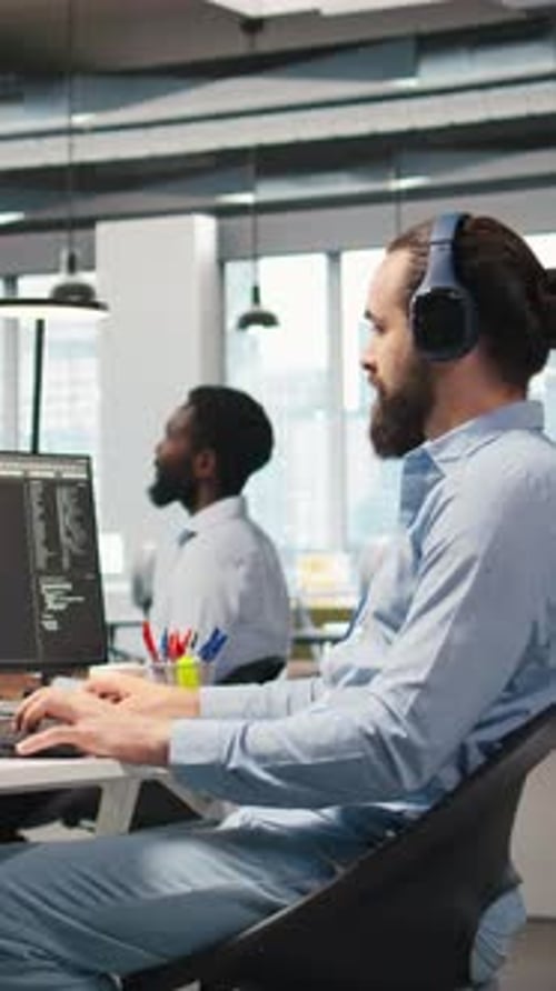 Vertical Video Developer Coding with AI Language Model Assistance in Office Listening Music