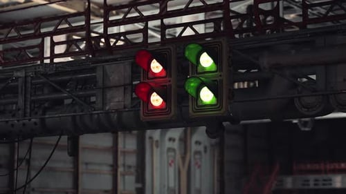 Traffic Lights Showing Red and Green Signals in an Industrial Location