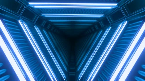 Abstract Blue Triangular Tunnel of Neon Blue Color Seamless Loop