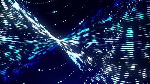 Technologischer Hintergrund mit abstraktem digitalem Fluss. Bunte Teilchenwelle