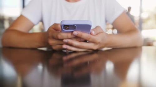 Woman Holding Phone in Hand Read Chat Watching and Play on App