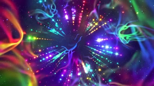 Vibrant Multi Color Neon Cosmic Particles Swirling in Deep S