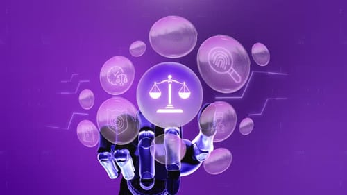 Digital Screen, Legal Services Icon Robotic Technology, Concept, Background 4K