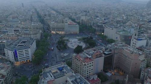 Aerial Footage of Dreta De l Eixample Borough with Wide Boulevards and Rich Palaces Cityscape at