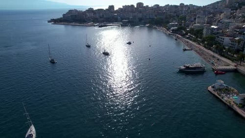 Saranda's Serene Sunset Bay: A Tranquil Evening in the Coastal City, Port, and Holiday Haven by the