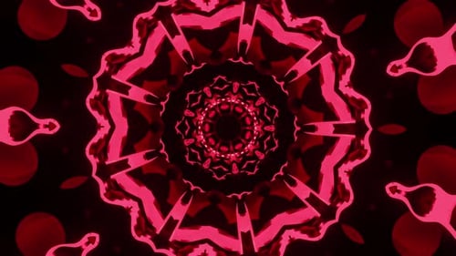 Red and black circular object with black background. Kaleidoscope VJ loop