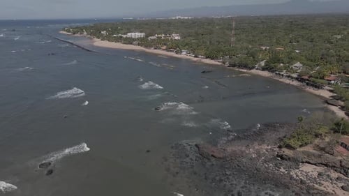 Tropical Coastal Aerial View of Ocean and Beach