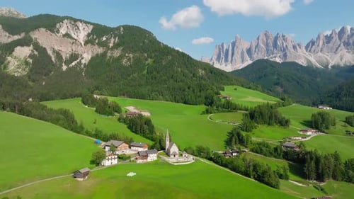 Santa Maria Maddalena church in Val Di Funes Valley, Dolomites, Italian Alps