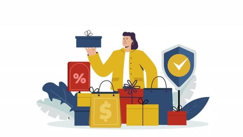 Secure Shopping with Discounts Flat Design Animated Illustration