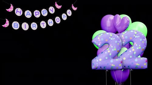 Animated Happy Birthday Banner and Balloon Numbers Celebration