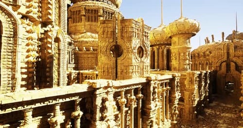 Majestic Architectural Structure Showcasing Intricate Designs and Golden Hues
