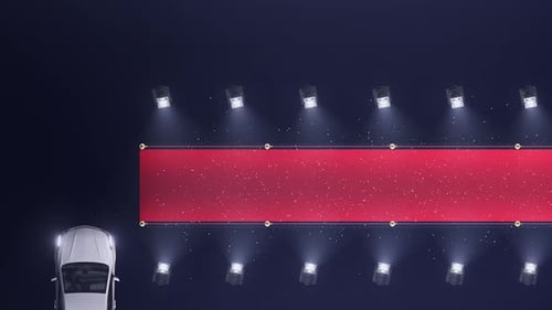Red Carpet Grand Entrance with Luxury Car and Spotlights