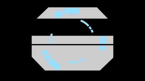 Coleção Interface: Saia de uma tela cinza com elementos cianos em relógios giratórios em formação de anel
