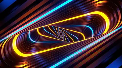 Orange And Blue Neon Movement In Spiral Ellipse Tunnel Background Vj Loop In 4K