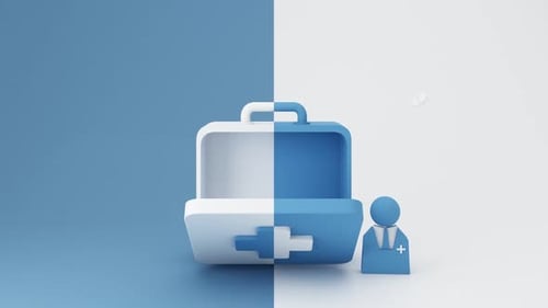 Animated 3D Medical First Aid Kit and Doctor Icon