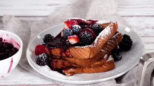 French Toast With Berries Breakfast Being Cut