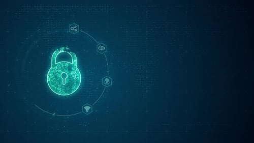 Llave de seguridad azul con conexión de línea y tecnología de iconos futuristas sobre fondo abstracto