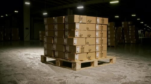 Carefully Stacked Cardboard Boxes in a Busy Warehouse Setting or Distribution Environment