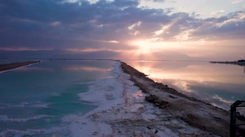 Scenic view in the morning of the sunrise over the Dead Sea